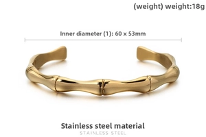 Détail du bracelet bambou plaqué or 18K en acier inoxydable pesant 18g