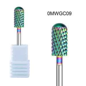 Detailed macro view of rainbow plated nail drill bit with textured carbide cross-cut