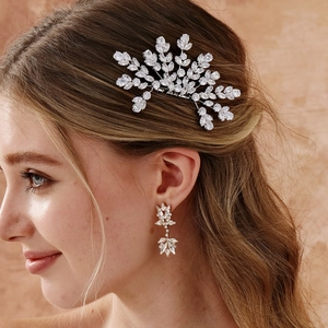 Peigne à Cheveux de Mariée en Zirconia Élégant Cuivre Incrusté Marquise Zircon Fleur Accessoire de Mariage Fête Bijoux Femme