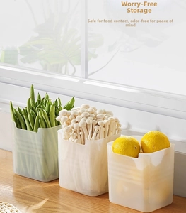 Three translucent PP kitchen storage bins for organizing fresh vegetables and food