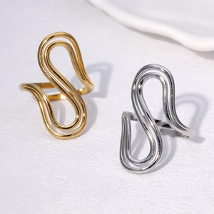 Minimalist Geometric S-Shaped Wave Open Ring Stainless Steel Polished Irregular Adjustable Statement Jewelry For Women