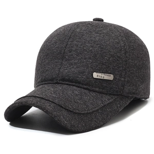 Deep grey thermal baseball cap for elderly men with wool-like texture and ear protection