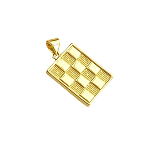 18k gold plated rectangle pendant with checkerboard texture and hanging loop for DIY jewelry