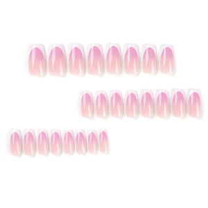 Pink and white gradient French press-on nails in medium square shape with 24 pieces