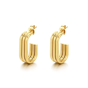 Three-layer linear U-shaped oval earrings in 18K gold plated stainless steel