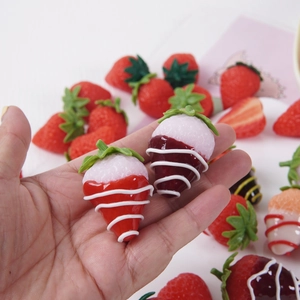 Realistic artificial strawberry model with white spiral glaze for Christmas tree decor
