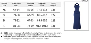 Size guide for the navy blue bodycon tube dress including bust, waist, and hip dimensions