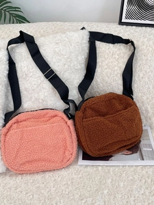 Plush Crossbody Bag Lamb Wool Soft Chic Cute Small Shoulder Purse With Adjustable Strap Zipper Pocket For Women