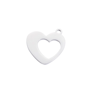 Macro shot of mirror-polished hollow heart pendant in stainless steel with jump ring