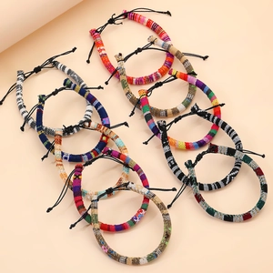 Set of 10 bohemian colorful woven friendship bracelets with adjustable sliding knots