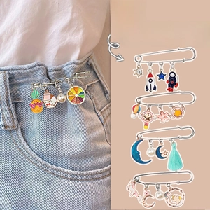 Cute cartoon waist cincher brooches for women with enamel charms and pearl accents