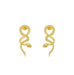 Close-up of 18k gold plated stainless steel snake studs with realistic scale texture