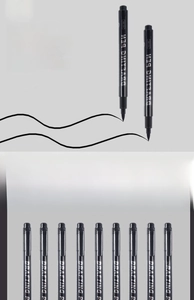 Detail of waterproof drafting pen tip and black ink lines for precision drawing