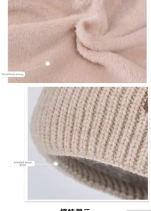 Detail of winter knit hat featuring warm thick fleece lining and durable ribbed outer layer