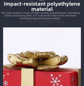 Detail of red Christmas gift box made of impact resistant polyethylene with golden bow