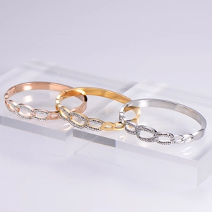 Elegant geometric chain bracelets with crystals in gold, silver and rose gold colors