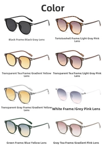 Detailed overview of vintage round frame sunglasses in eight diverse color options