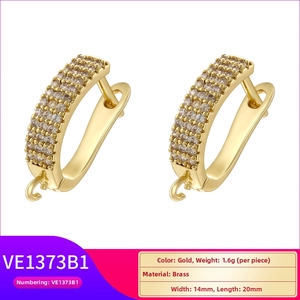 Close-up of 18K gold plated brass U-shaped earring hook with micro-pave crystals