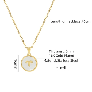 Détails du collier Bélier en acier inoxydable plaqué or 18K avec incrustation de nacre
