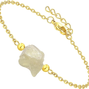 Goldenes Edelstahlarmband mit einem facettierten Natursteinquarz und kleinen Perlen