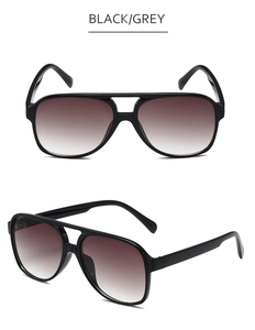 Front and side view of retro double bridge pilot sunglasses with black frame and grey gradient lenses