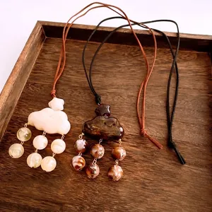 Retro resin cloud pendant necklaces with beaded drops in cream and tortoiseshell