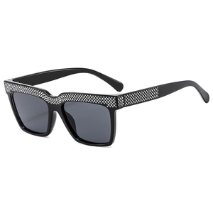 Luxury oversized square sunglasses with sparkling rhinestone frame and grey lenses