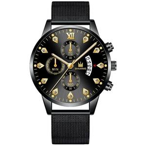 Montre Homme Quartz Bracelet Acier Mesh Calendrier Date Affichage Strass Business Mode Chiffres Romains Classique