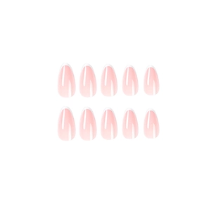 Classic pink french tip press-on nails in medium almond shape, 10-piece set display