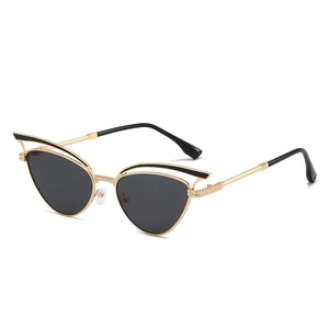 Vintage Hollow Cat Eye Sunglasses Metal Frame UV400 Protection Trendy Personality Eyewear For Outdoor Travel Women