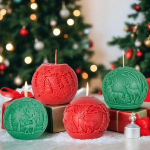 Kerstbal Siliconen Kaarsvorm DIY Aromatherapie Gips Rendier Sneeuwpop Bos Ontwerp 3D Reliëf Herbruikbaar