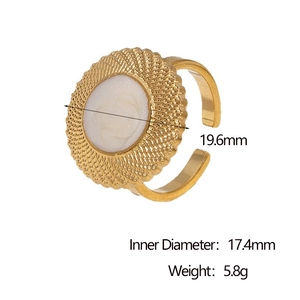 18k gold plated stainless steel open ring with a white camellia flower design