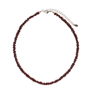 Vintage stainless steel choker with dark red irregular stone beads and silver clasp