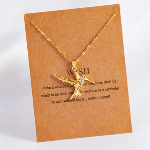 Hummingbird Pendant Necklace Stainless Steel Colorful Zircon Inlaid Gold Plated Dainty Animal Jewelry For Women