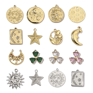 Stainless Steel Pendants Charms For DIY Jewelry Making Sun Moon Star Heart Shape Mirror Polished Rhinestone Minimalist