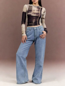 Women High Waisted Wide Leg Jeans Cotton Denim Straight Leg Slimming Vintage Washed Casual Commute Five Pockets