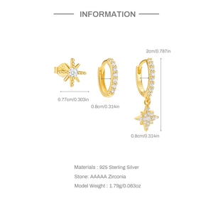 Detailed size specifications of S925 sterling silver opal star earrings set with gold finish