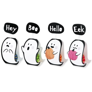 Halloween Ghost Lollipop Decoration Cards Coated Paper Candy Holder For DIY Party Favor Gifts Cute Cartoon Style