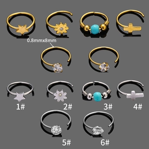 316L Stainless Steel Nose Ring Cross Heart Artificial Opal Ear Cartilage Stud Punk Fashion Body Piercing Jewelry For Unisex