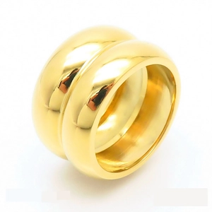 18K gold-plated chunky double-layer stainless steel ring with a smooth polished finish