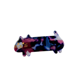 Cat-shaped acetate hair clip with purple blue marble texture and gold detailing