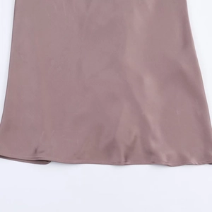 Elegant dusty pink satin midi dress with delicate lace trim and smooth silky texture