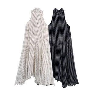 Polka Dot Halter Neck Maxi Dress Polyester Sleeveless Bow Tie Neck Casual Summer Elegant Party Outfits For Women