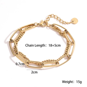 18K gold plated stainless steel double layer geometric chain bracelet for women