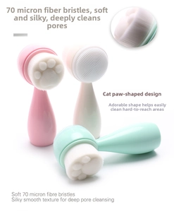 Dual-sided cat paw facial cleanser brush with 70-micron fiber bristles and silicone massage