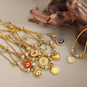 Evil Eye Heart Charm Bracelet Titanium Steel 18K Gold Plated Enamel Zircon Adjustable Snake Chain Vintage Women