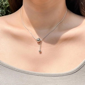 Minimalist 925 sterling silver snake chain necklace with sleek double beads for women