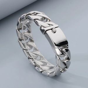 Polished 20mm stainless steel Cuban link bracelet for men with secure box clasp closure