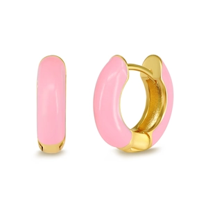 Minimalistische rosa Emaille- und Gold-Creolen für Damen mit S925-Silbernadeln
