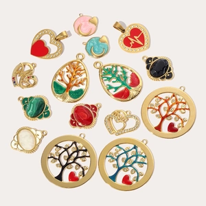 French style tree of life and heart enamel titanium steel pendants for DIY necklaces